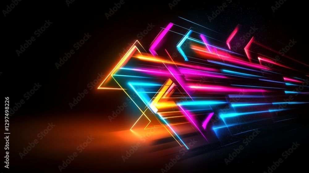 Poster a stunning display of vibrant neon colors forms intricate shapes against a dark backdrop, creating a