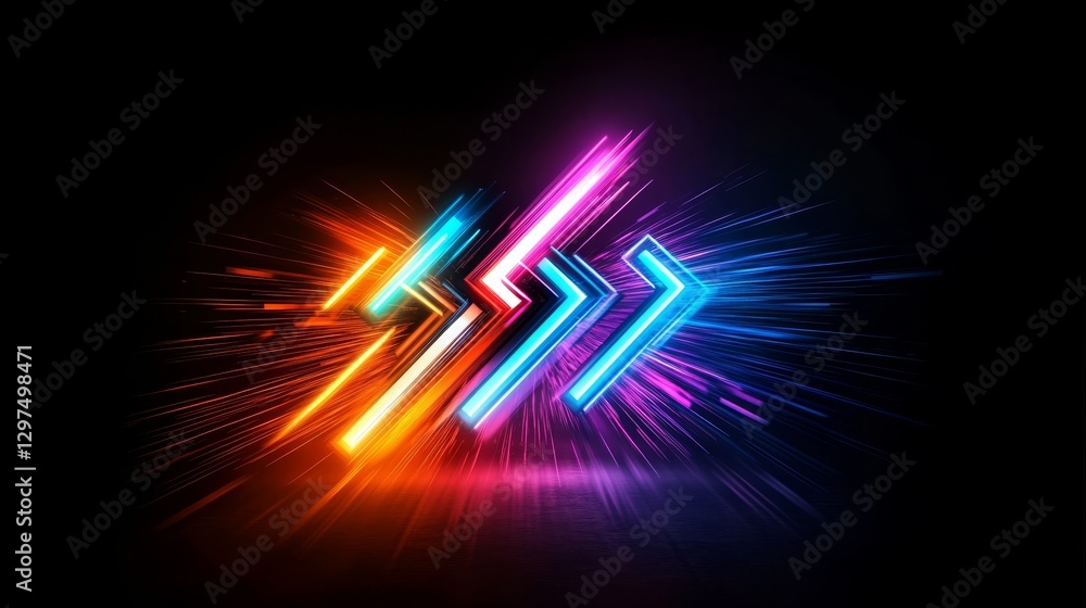 Poster dynamic neon arrows, displayed in vibrant and striking colors, create an energetic focal point on a 