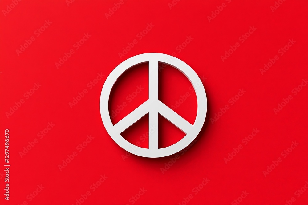 Poster bold red flag with white peace symbol in a simple yet powerful graphic design representing harmony n