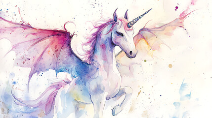 A unicorn with a dragon tail is flying in the sky © melty