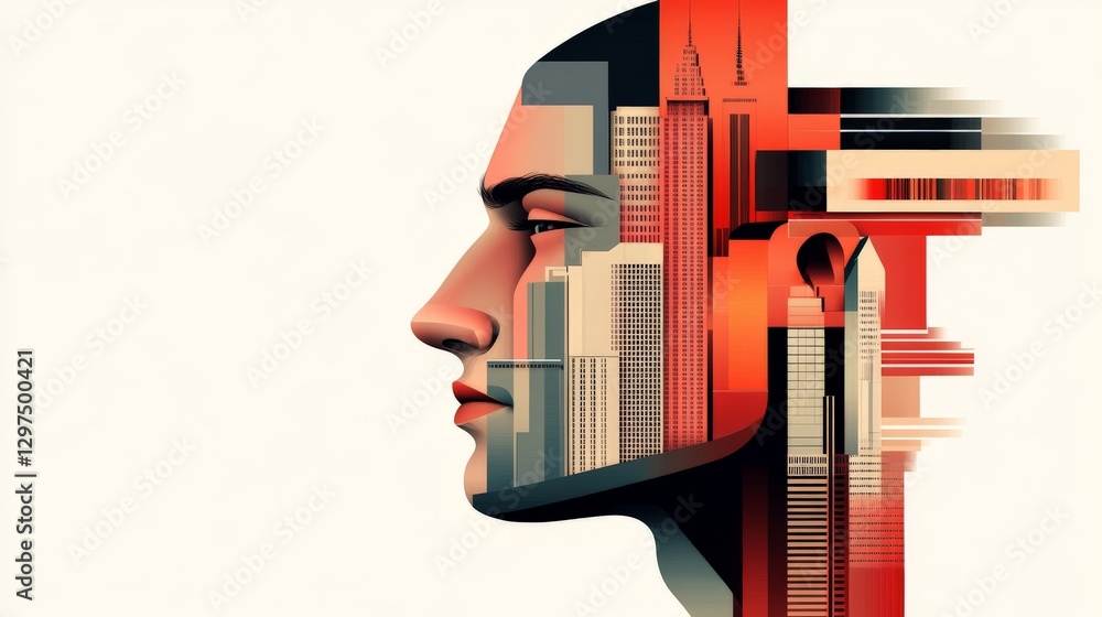 Aufkleber futuristic cybernetic portrait of a human head with mechanical digital components symbolizing artifi