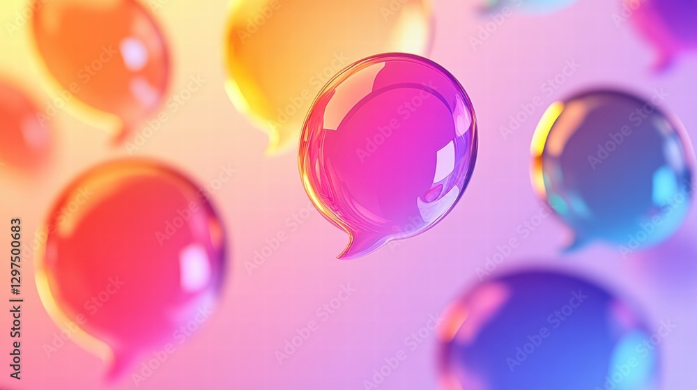 Aufkleber Colorful speech bubbles floating on a soft background creating a playful and vibrant atmosphere in a creative setting. Generative AI