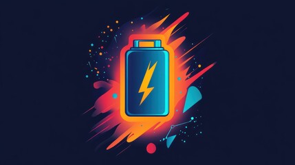Abstract symbol of energy saving battery art, flames of fire particles dim around the lightning symbol, showing its light from within when the power is low.