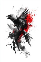 Black Bird with Red Splash