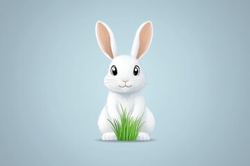 Obraz premium White rabbit sitting on grass in peaceful nature illustration representing purity innocence wildlife appreciation and charming pet portrait in soft artistic rendering