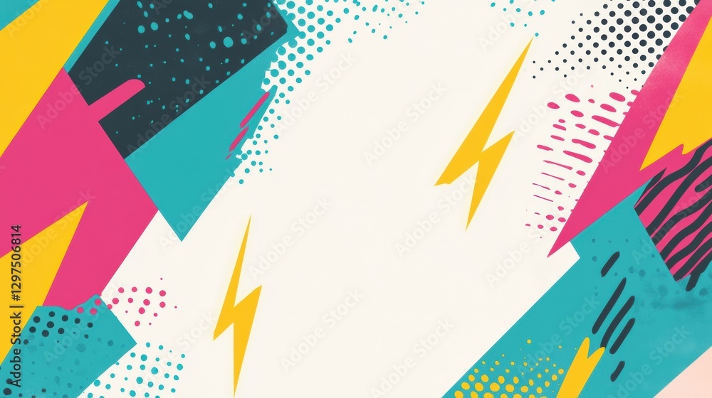 Poster Bold and colorful abstract design with vivid shapes and dynamic patterns on a light background. Generative AI