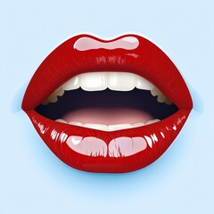 Obraz premium Bold red lips slightly open revealing white teeth in a modern pop art style symbolizing sensuality confidence and self expression in a high quality digital vector illustration