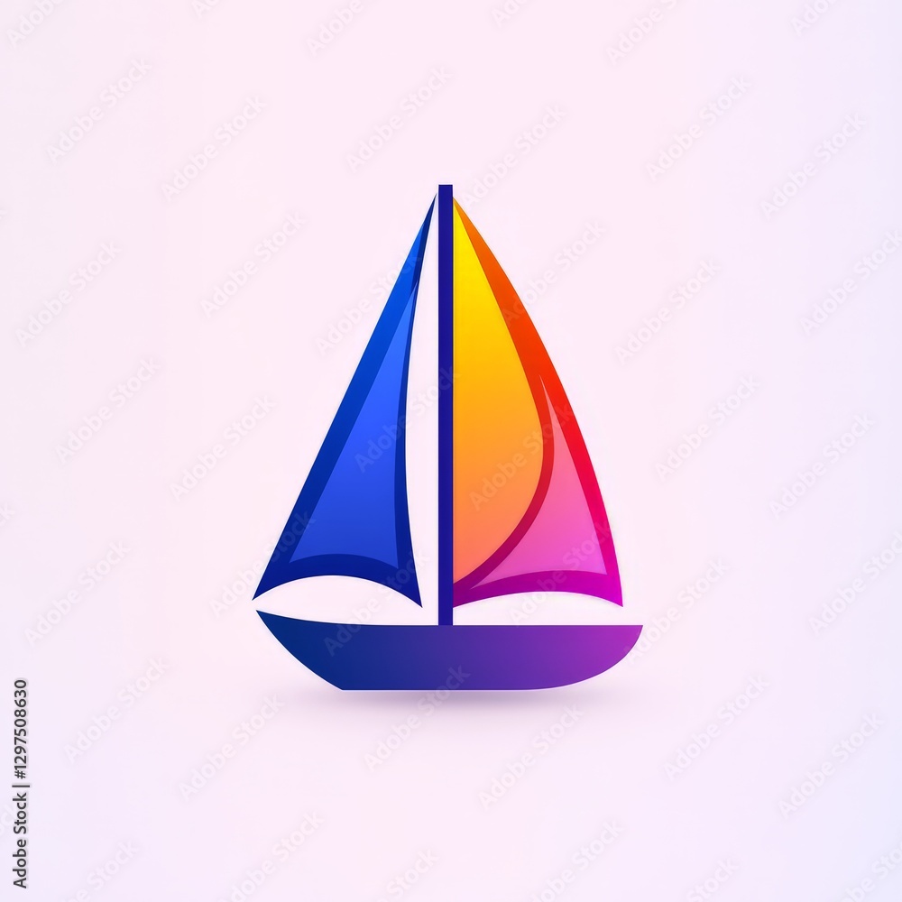 Poster vibrant multicolored sailboat with geometric sails in a minimalistic abstract composition symbolizin
