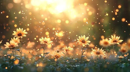 Sunlit nature flowers blooming in a serene landscape captivating flora in soft focus