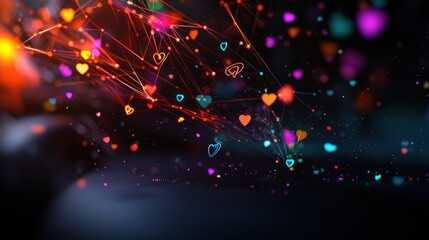 Obraz premium Colorful heart shapes and glowing particles create a vibrant abstract background effect