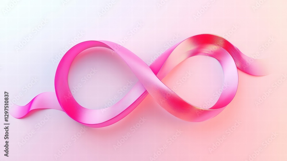 Poster infinity symbol created with a pink ribbon representing hope and unity for cancer awareness in a sof