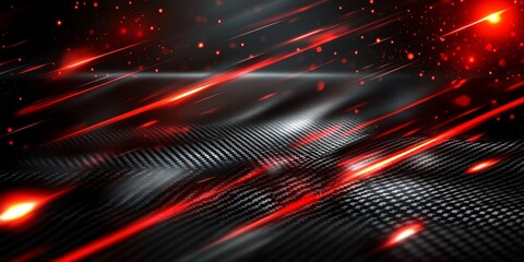 The bright red streaks vividly contrast against the dark carbon fiber background, which together creates an impressive sense of energy and dynamic motion that captivates the viewers attention