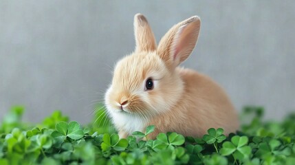 Fototapeta premium Adorable Baby Bunny in Clover Patch