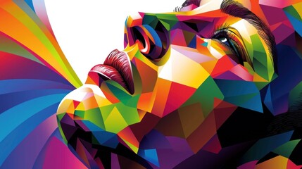 Vibrant abstract portrait of a woman with geometric shapes and colors, showcasing artistic expression
