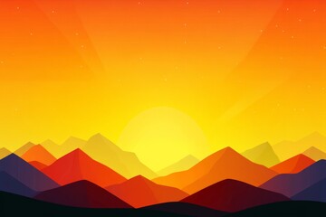 Obraz premium Vibrant sunset over stylized mountain range in surreal vector illustration capturing warm glowing hues and dramatic silhouettes in modern artistic landscape composition