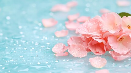 Delicate pink flowers adorn wet surface nature's flora tranquil environment close-up view