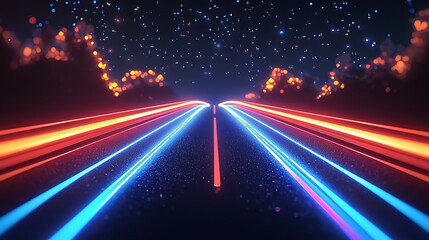 Neon road, futuristic highway, night, speed, cosmos, energy, digital art, abstract background, video game