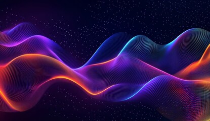 Abstract vibrant digital wave pattern on dark background with data points