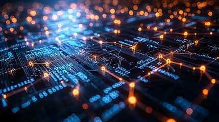 Abstract Futuristic Circuit Board Technology Background with Glowing Connections and Nodes