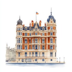 Fototapeta premium Historic European hotel with ornate facade grand architecture and luxurious charm situated in a vibrant cityscape showcasing classic urban elegance in high resolution stock image