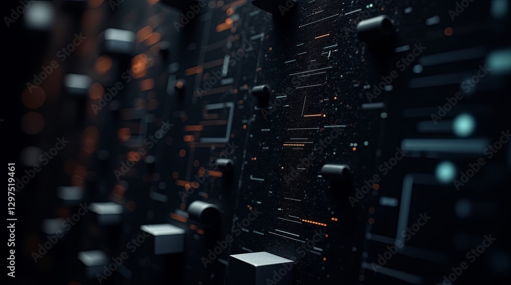 Aufkleber a black and orange computer screen with many small squares