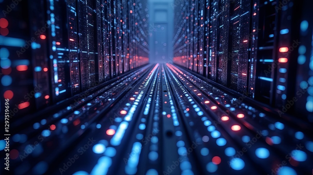 Aufkleber a computer server room with blue and red lights