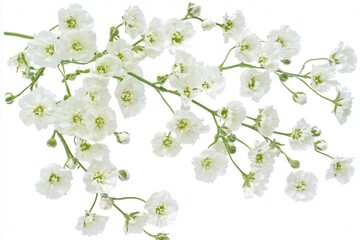 Delicate White Flowers Cascading on White Background