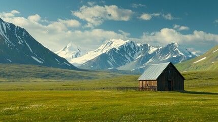 Obraz premium Rustic Cabin in a Mountain Meadow