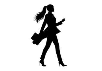 Black vector silhouette of a businesswoman isolated on transparent, White background