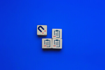 Load data, magnet attracts documents. business concept