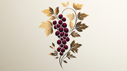 Golden leaves and red grapes vine on subtle background