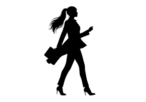 Black vector silhouette of a businesswoman isolated on transparent, White background