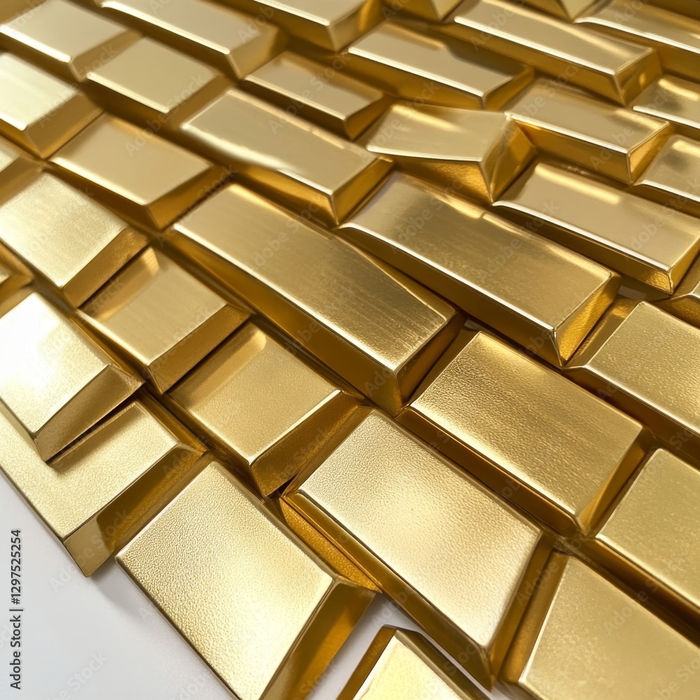 Poster close-up of smooth gold bars arranged in a cascade pattern