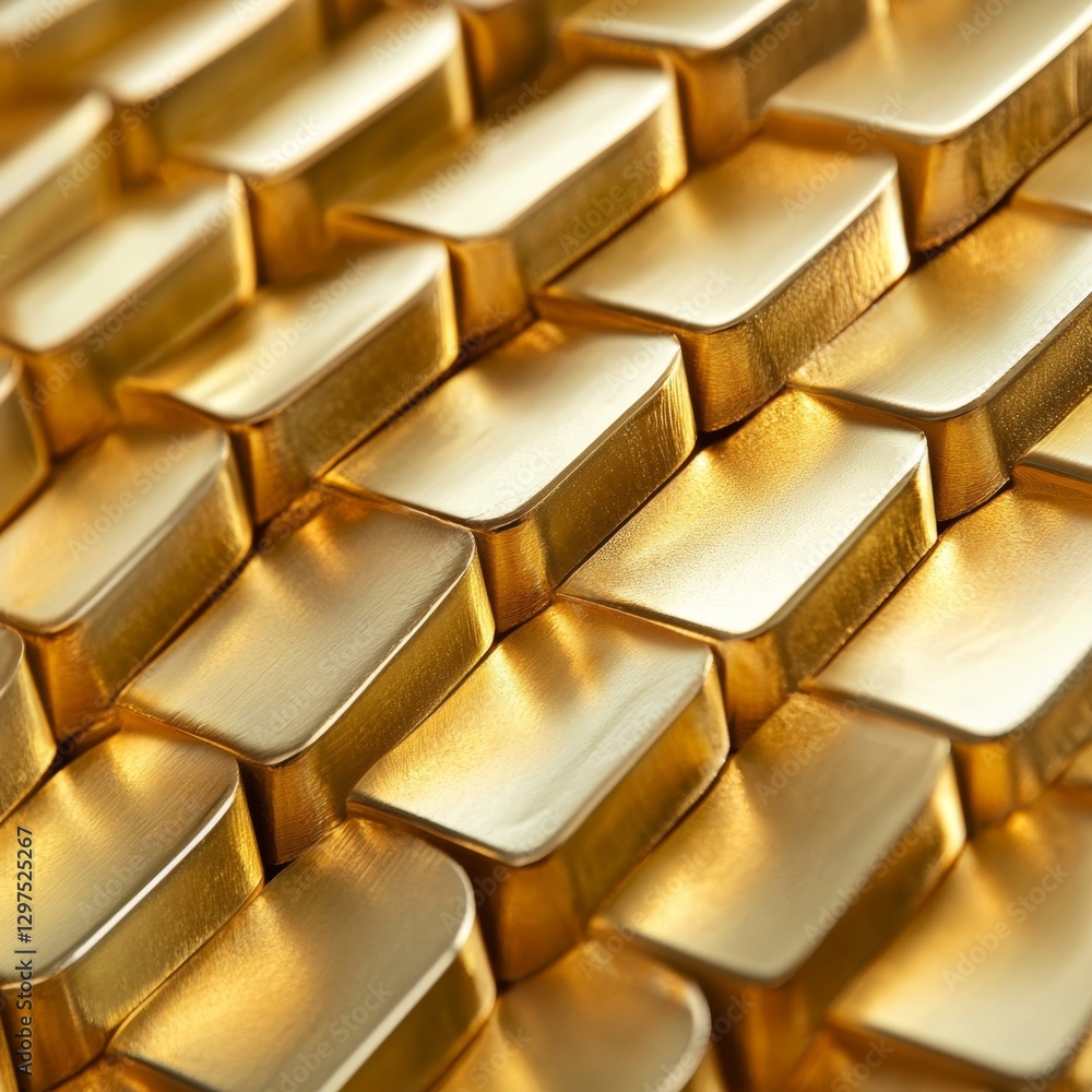 Poster Close-Up of Smooth Gold Bars Arranged in a Cascading Pattern