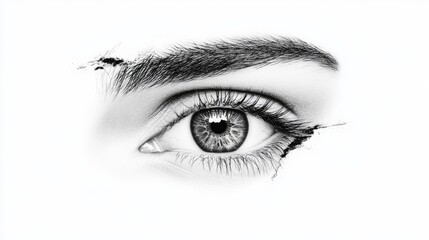 Obraz premium High key black and white close up of a womans eye with detailed eyelashes symbolizing purity perception insight and clarity in fine art photography