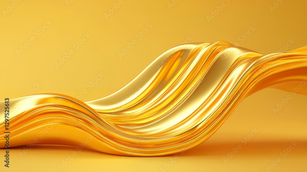 Poster minimalist 3d render of smooth gold bars in a flowing design