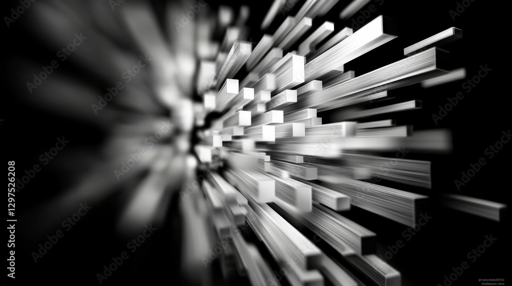 Aufkleber abstract geometric explosion with dynamic 3d black and white rectangular blocks creating an immersiv