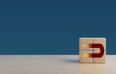 Marketing, wooden cube with magnet icon to attract customers