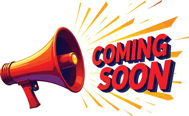 Trendy coming soon web release announcement background with megaphone
