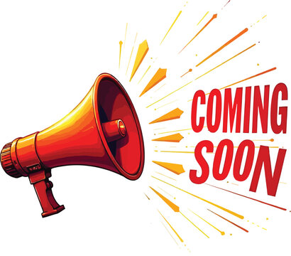 Trendy coming soon web release announcement background with megaphone