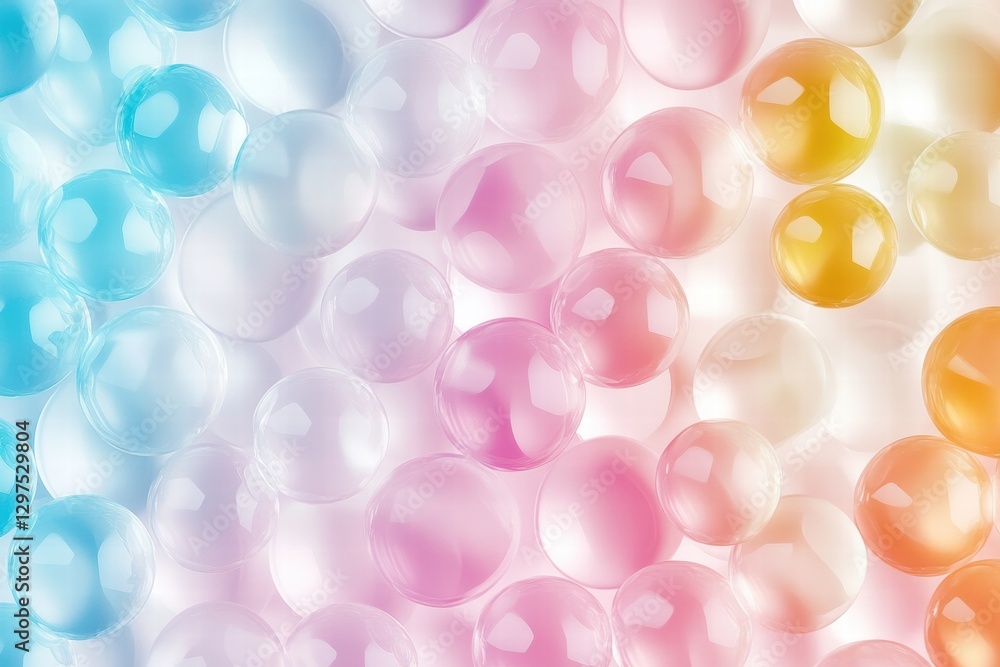 Leinwandbilder Colorful soap bubbles create a vibrant repeating pattern under bright light in a whimsical and playful atmosphere. Generative AI