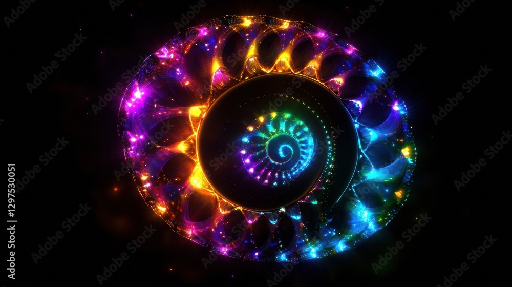 Leinwandbilder Colorful spiral design showcasing fractal patterns illuminated with vibrant hues and intricate details. Generative AI