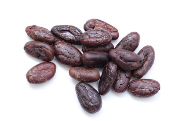 Cocoa beans isolated on white background