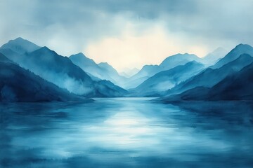 Obraz premium Serene Abstract Watercolor Landscape Tranquil Blue Skies and Turquoise Atmosphere