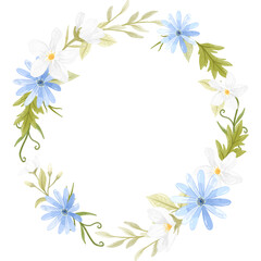Obraz premium A vibrant blue floral wreath in watercolor, ideal for enhancing romantic and celebratory events