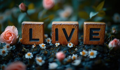 Inspire Live and Love with Wooden Blocks and Flowers