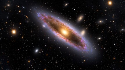 Stunning view of a spiral galaxy surrounded by distant stars and galaxies in deep space