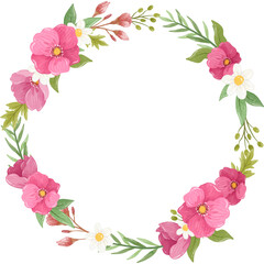 A delicate watercolor wreath featuring pink hibiscus and daisies, perfect for spring decor