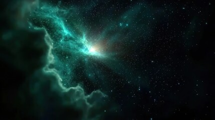 Fototapeta premium Cosmic explosion illuminating a dark starry sky with colorful nebula clouds in the background