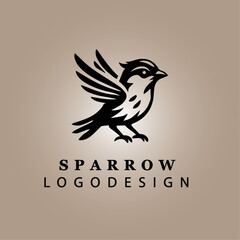 Obraz premium Black Sparrow Logo Perched on Crescent Moon with Minimalist Design on Beige Gradient Background for Business, Nature, Branding, and Creative Identity Concepts 